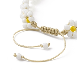 Or Bracelet en perles de verre tressées fleur, bracelet réglable pour femme, or, diamètre intérieur: 2-1/8~3-1/4 pouce (5.5~8.1 cm)