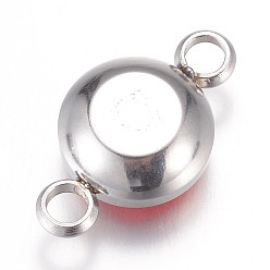 Light Siam K9 Glass Links connectors, Faceted, with 304 Stainless Steel Findings, Flat Round, Stainless Steel Color, Light Siam, 17.5x10x6.5mm, Hole: 2.5mm