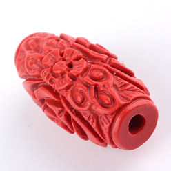 FireBrick Carved Cinnabar Beads, Barrel, FireBrick, 16~17.5x9.5x9.5mm, Hole: 2.5mm