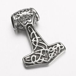 Antique Silver 304 Stainless Steel Pendants, Thor's Hammer, Antique Silver, 40x28x10mm, Hole: 7.5mm