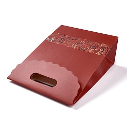 Dark Red Rectangle Paper Flip Gift Bags, with Handle & Word & Floral Pattern, Shopping Bags, Dark Red, 19x9.1x26.2cm