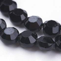 Black Glass Beads Strands, Faceted, Flat Round, Black, 6x4mm, Hole: 1mm, about 72pcs/strand, 15.7 inch