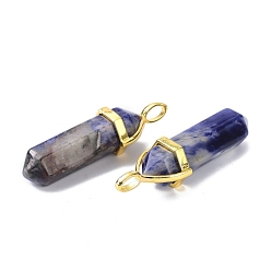 Sodalite Natural Sodalite Pointed Pendants, with Random Brass Pendant Hexagon Bead Cap Bails, Golden, Bullet, 38.5~40x12~12.5x10~11mm, Hole: 3x4.5mm