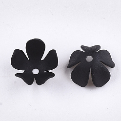 Black Spray Painted Eco-Friendly Iron Bead Caps, 5-Petal Flower, Black, 8x8.5x4mm, Hole: 0.8mm