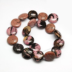 Rhodonite Natural Flat Round Rhodonite Beads Strands, 20x7~9mm, Hole: 1mm, about 20pcs/strand, 15.74 inch