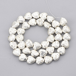 Silver Plated Electroplated Natural Lava Rock Beads Strands, Bumpy, Heart, Silver Plated, 11x10~10.5x4.5~5mm, Hole: 1mm, about 40pcs/strand, 15.7 inch