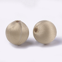 Wheat Polyester Thread Fabric Covered Beads, with ABS Plastic, Round, Wheat, 14x15mm, Hole: 2mm
