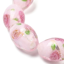 Pink Бусины ручной работы бусины серебряной фольгой, со цветком внутри , рис, розовые, 16~17x11 мм, отверстие : 1.5 мм