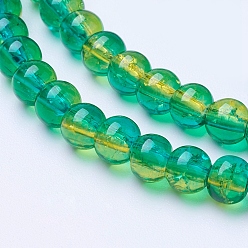 Medium Turquoise Spray Painted Crackle Glass Beads Strands, Round, Two Tone, Medium Turquoise, 4mm, Hole: 1.1~1.3mm, about 200pcs/strand, 31.4 inch