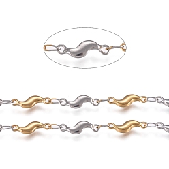 Golden & Stainless Steel Color 304 Stainless Steel Scalloped Bar Chain, Unwelded, with Spool, Golden & Stainless Steel Color, 3.5x11.5x1.5mm, about 32.8 Feet(10m)/roll