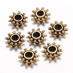 Antique Golden Tibetan Style Spacer Beads, Flower, Antique Golden, Lead Free & Cadmium Free & Nickel Free, 9x3mm, Hole: 2.5mm