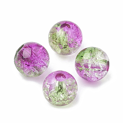 Magenta Acrylic Beads, Transparent Crackle Style, Two Tone Style, Round, Magenta, 8mm, Hole: 2mm, about 1840pcs/500g