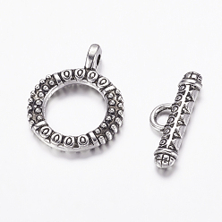 Antique Silver Tibetan Style Alloy Toggle Clasps, Lead Free, Cadmium Free and Nickel Free, Ring, Antique Silver, Ring: about 17.5mm wide, 23mm long, Bar: about 8mm wide, 23mm long, hole: 4mm