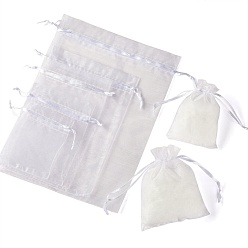 White 5 Style Organza Gift Bags with Drawstring, Jewelry Pouches, Wedding Party Christmas Favor Gift Bags, White, 100pcs/bag