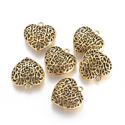 Antique Golden Tibetan Style Alloy Pendants, Lead Free & Cadmium Free & Nickel Free, Heart, Antique Golden, about 35mm long, 34.5mm wide, 11mm thick, hole: 3.5mm