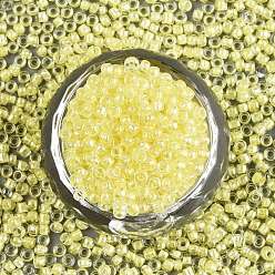 Champagne Yellow 12/0 Glass Seed Beads, Transparent Inside Colours Luster, Round Hole, Round, Champagne Yellow, 12/0, 2~2.5x1.5~2mm, Hole: 0.8mm, about 30000pcs/bag