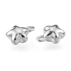 Real Platinum Plated Brass Charms, Cadmium Free & Nickel Free & Lead Free, Flower, Real Platinum Plated, 9x7x4mm, Hole: 1mm
