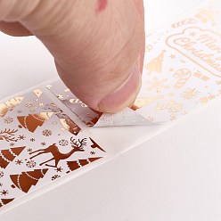 Rose Gold Christmas Themed Rectangle Roll Stickers, Self-Adhesive Paper Gift Tag Stickers, for Party, Decorative Presents, Rose Gold, 80x30x0.1mm, about 120pcs/roll