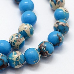 Deep Sky Blue Synthetic Imperial Jasper Beads Strands, Dyed, Round, Deep Sky Blue, 6mm, Hole: 0.8mm, about 63pcs/strand, 14.76 inch(37.5cm)