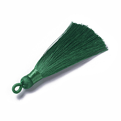 Темно-Зеленый Полиэстер кисточкой подвески, темно-зеленый, 78~82x8 мм, отверстие : 2~4 мм