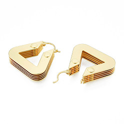 Golden Brass Multi-Layer Triangle Hoop Earrings for Women, Nickel Free, Golden, 28.5x30x8mm, Pin: 0.8mm