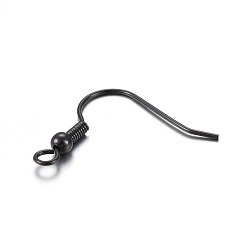 Electrophoresis Black Stainless Steel Earring Hooks, with Horizontal Loop, Electrophoresis Black, 20.5x21mm, Hole: 2.5mm, 22 Gauge, Pin: 0.6mm
