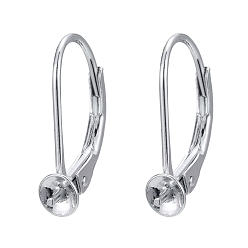 Platinum Rhodium Plated 925 Sterling Silver Leverback Earring Findings, with Cup Pearl Peg Bails Pin, for Half Drilled Beads, Platinum, 16mm, Pin: 0.7mm, Bail: 4mm, Pin: 0.6mm