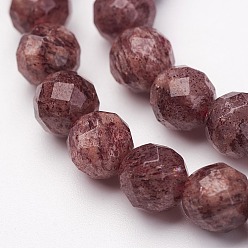 Strawberry Quartz Natural Strawberry Quartz Bead Strands, Faceted, Round, 8mm, Hole: 1mm, about 47pcs/strand, 15.15 inch