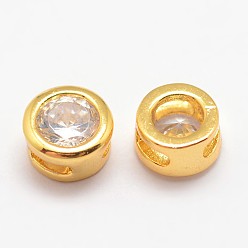 Real 18K Gold Plated Brass Micro Pave Cubic Zirconia Beads, Flat Round, Lead Free & Nickel Free & Cadmium Free, Clear, Real 18K Gold Plated, 5.5x4mm, Hole: 1.5x2mm