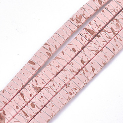 Pink Spray Painted Non-magnetic Synthetic Hematite Multi-Strand Links, Two Hole Carrier Beads, For Tile Elastic Bracelets Making, Rectangle, Pink, 2x5x2mm, Hole: 0.6mm, about 172pcs/strand, 16.1 inch