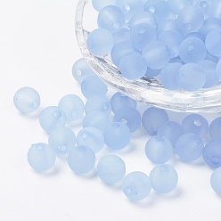 Light Sky Blue Transparent Acrylic Beads, Round, Frosted, Light Sky Blue, 14mm, Hole: 2mm, about 300pcs/500g