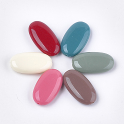 Mixed Color Opaque Acrylic Beads, Oval, Mixed Color, 34x19x9mm, Hole: 2mm