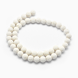 Blanc Floral Brins de perles de pierre de lave synthétique, ronde, ciré, floral blanc, 4mm, Trou: 1mm, Environ 88 pcs/chapelet, 14.9 pouces ~ 15.3 pouces (38~39 cm)
