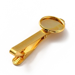 Golden Brass Tie Clip Cabochon Settings, Golden, 54x17.5x13.5mm, Tray: 16.1mm