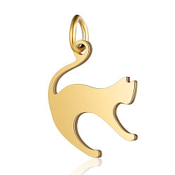 Golden 201 Stainless Steel Kitten Pendants, Cat with Arched Back Shape, Golden, 17.5x14.5x1mm, Hole: 3mm