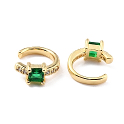 Green Brass Micro Pave Cubic Zirconia Cuff Earrings, Real 18K Gold Plated, Ring, Green, 13x2.5mm