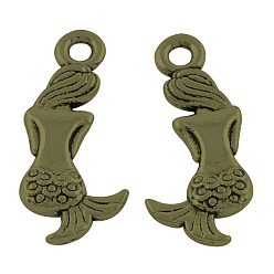 Antique Bronze Tibetan Style Alloy Mermaid Pendants, Cadmium Free & Nickel Free & Lead Free, Antique Bronze, 20x9x2mm, Hole: 1.5mm
