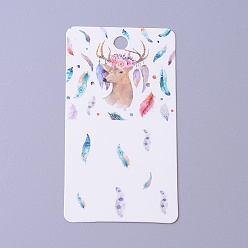 Blanc Cartes d'affichage de boucles d'oreilles en carton, rectangle avec motif renne / cerf de Noël, blanc, 9x5x0.04 cm, Trou: 1.5mm