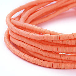 Tomato Flat Round Eco-Friendly Handmade Polymer Clay Bead Spacers, Tomato, 4x1mm, Hole: 1mm, about 380~400pcs/strand, 17.7 inch