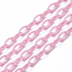 Pearl Pink Acrylic Opaque Cable Chains, AB Color, Horse Eye, Pearl Pink, 13x8x2mm, 18.5 inch~19.29 inch(47~49cm)/strand