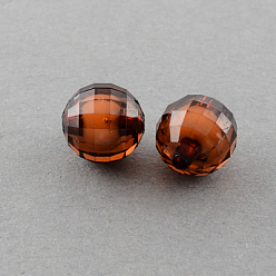 Saddle Brown Transparent Acrylic Beads, Bead in Bead, Faceted, Round, Saddle Brown, 12mm, Hole: 2mm, about 580pcs/500g