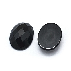 Black Agate Natural Black Agate Cabochons, Faceted, Oval, 20x15x5.5mm