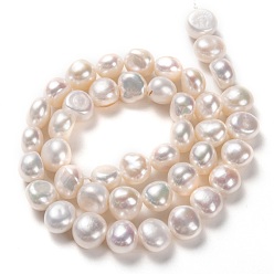 Blanc Brins de perles de culture d'eau douce naturelles, pomme de terre, blanc, 8~9x9~10mm, Trou: 0.6mm, Environ 36~37 pcs/chapelet, 13.58~13.78 pouce (34.5~35 cm)