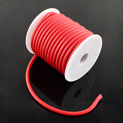 Red Synthetic Rubber Cord, Hollow, with White Plastic Spool, Red, 5mm, Hole: 3mm, about 10.93 yards(10m)/roll