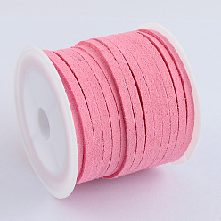 Ярко-Розовый Шнуры из искусственной замши, искусственная замшевая кружева, ярко-розовый, 3x1.5 мм, около 5.46 ярдов (5 м) / рулон, 25 рулонов / мешок