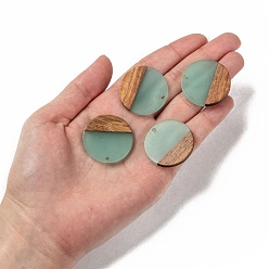 Pale Turquoise Resin & Walnut Wood Pendants, Flat Round, Pale Turquoise, 28.5x3.5~4mm, Hole: 1.5mm