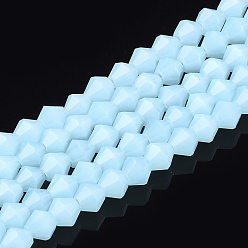 Light Cyan Imitation Jade Glass Beads Strands, Faceted, Bicone, Light Cyan, 4.5x4mm, Hole: 1mm, about 92~96pcs/strand, 13.78~14.37 inch