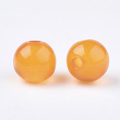Оранжевый Круглый имитация кошачий глаз гранулы смолы, оранжевые, 8x7 мм, отверстие : 1.8~2 мм