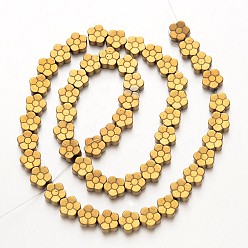 Golden Plated Electroplate Non-magnetic Synthetic Hematite Beads Strands, Flower, Golden Plated, 8x3mm, Hole: 1mm, about 54pcs/strand, 15.7 inch