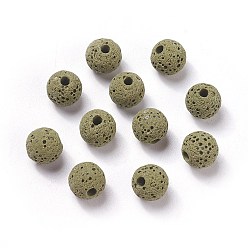Olive Drab Unwaxed Natural Lava Rock Beads, for Perfume Essential Oil Beads, Aromatherapy Beads, Dyed, Round, Olive Drab, 8.5mm, Hole: 1.5~2mm